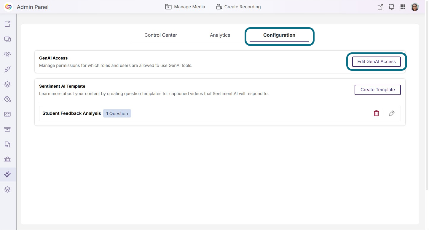The edit genAI access button within the configuration panel.