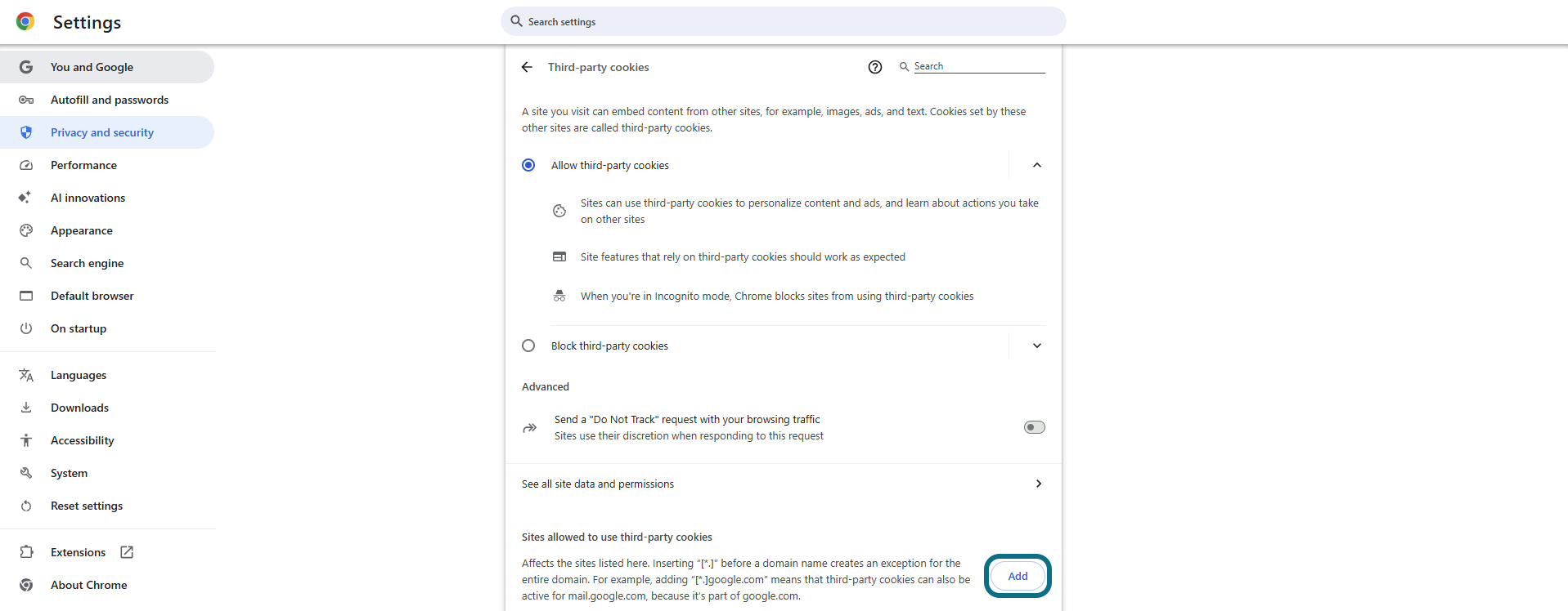 Chrome allow third-party cookies