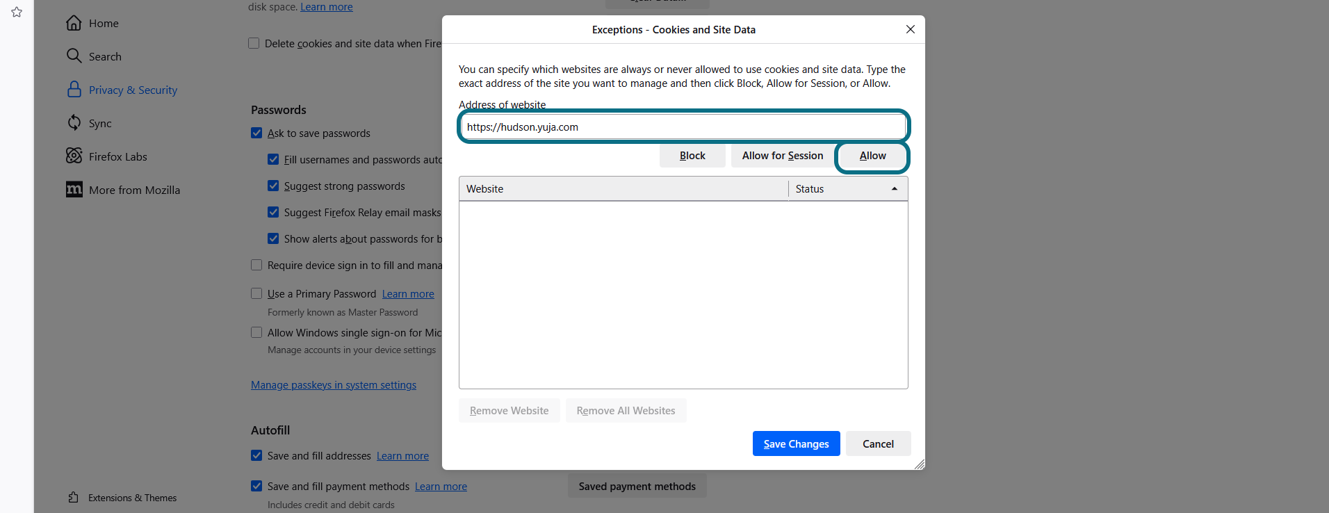 Firefox Enter YuJa URL