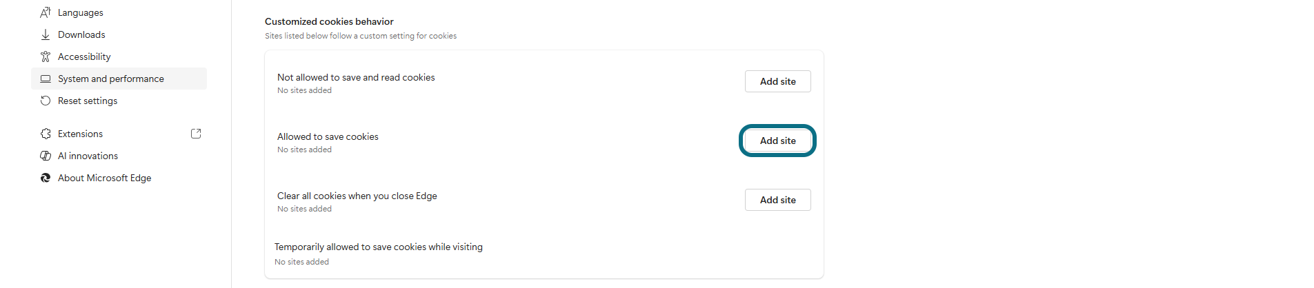 Firefox add sites to save cookies