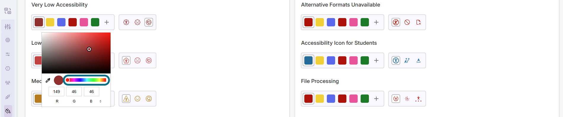 Panorama Brand Settings with color slider circled