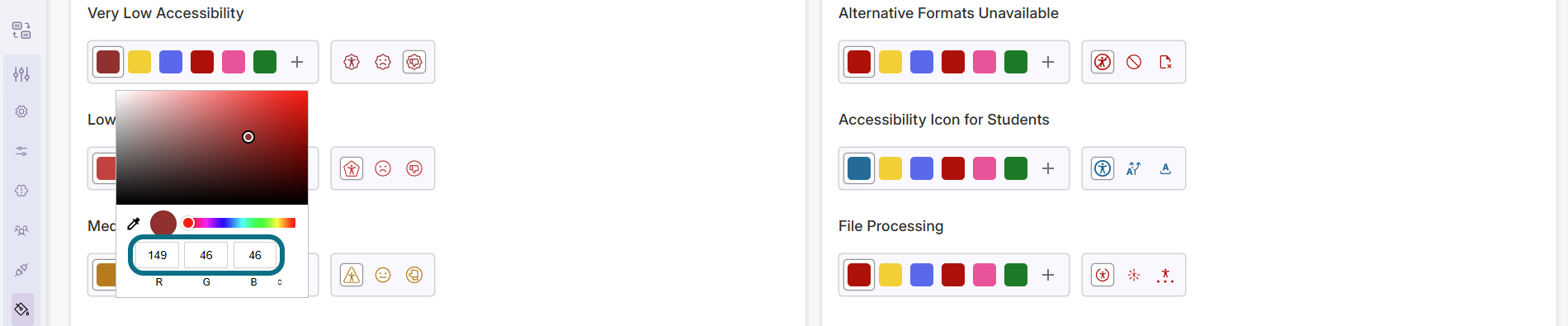 Panorama Brand Settings with RGB fields circled