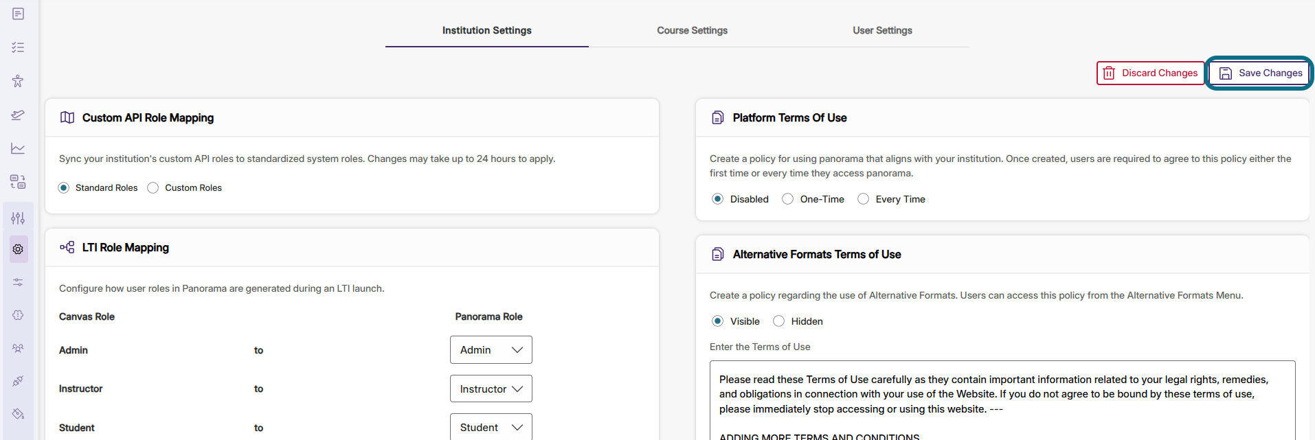Panorama general settings page with save changes button circled