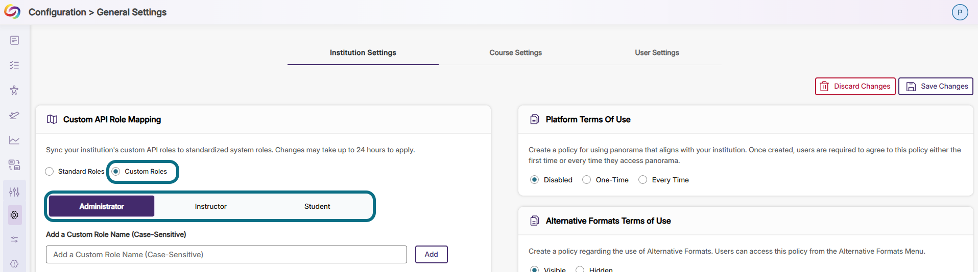 Panorama with Custom roles and panorama role options circled