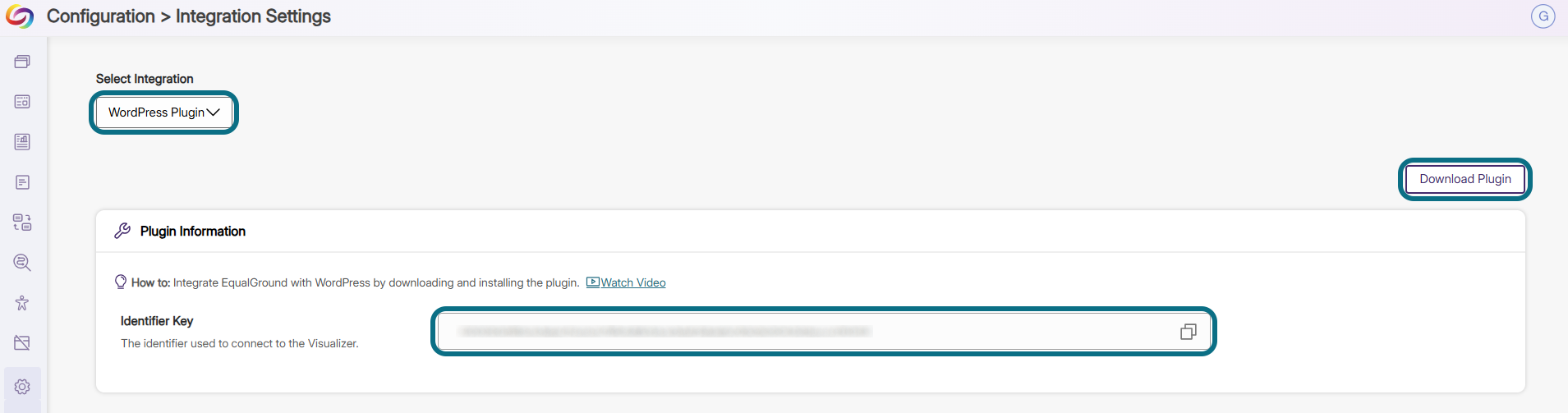 EqualGround with select integration, identified key field and download plugin button circled