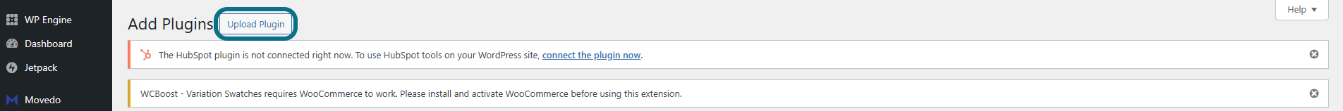 WordPress with upload plugin button circled