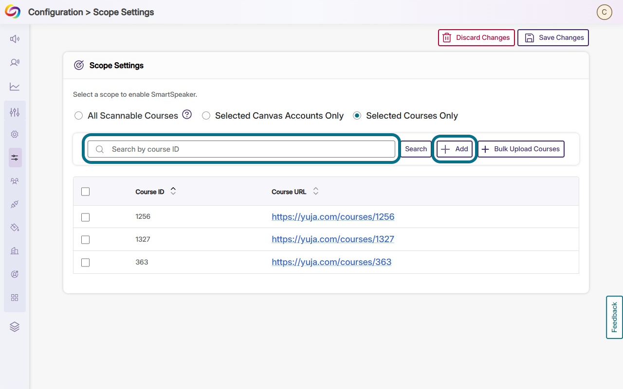 adding course to the selected course scope.