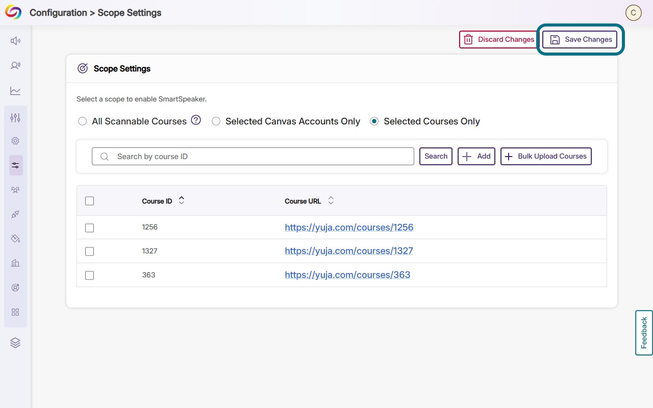 Save changes button in the scope settings page.