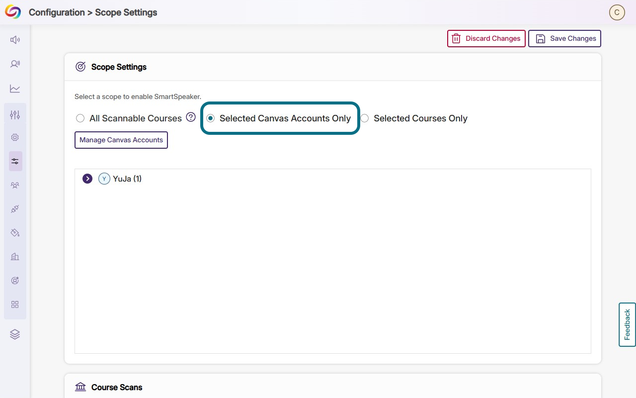 selected canvas account only is selected under scope settings.