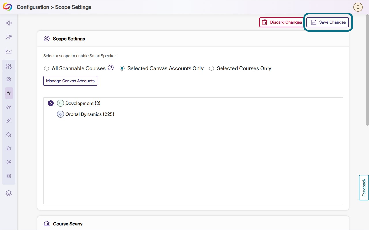 Save changes button in the scope settings page.