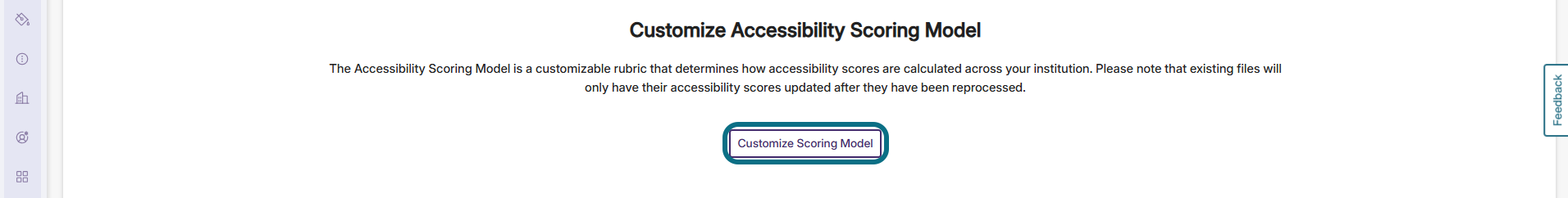 Panorama scoring model page with Customize scoring model button circled