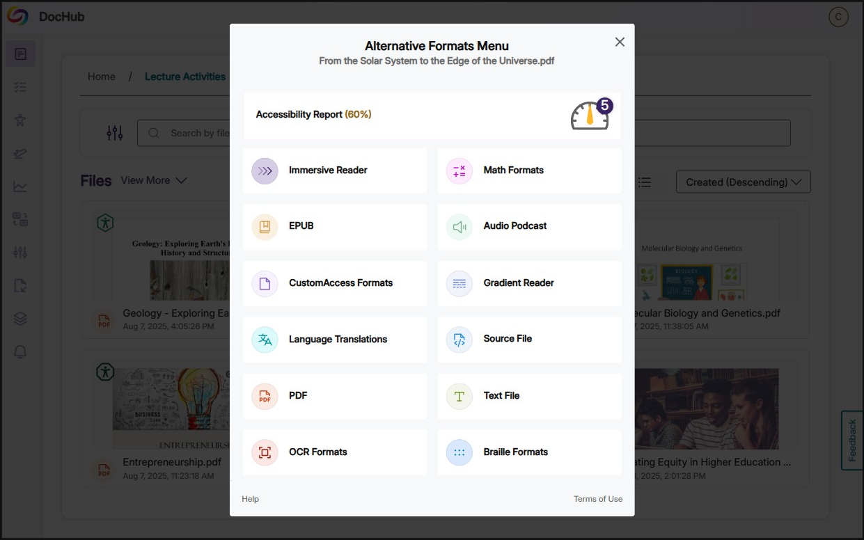 The Alternative Formats Menu within Panorama.