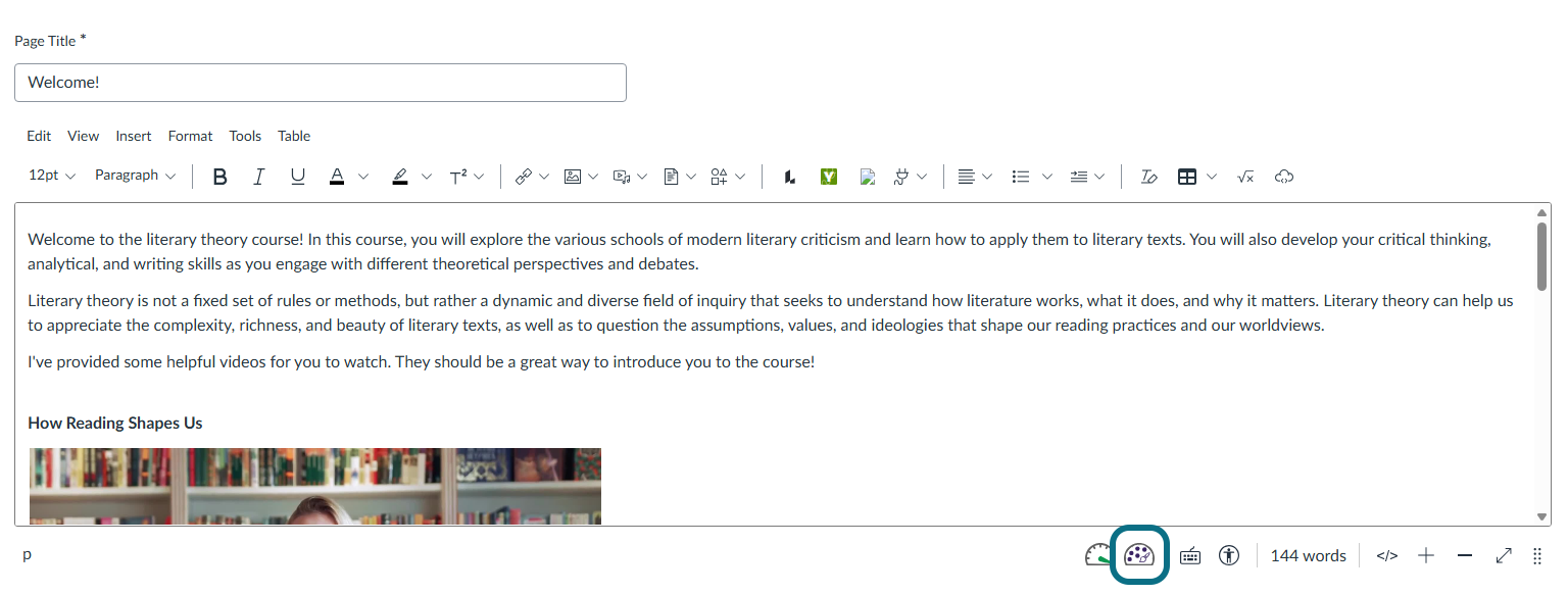 LMS content designer icon in the WYSIWYG editor.