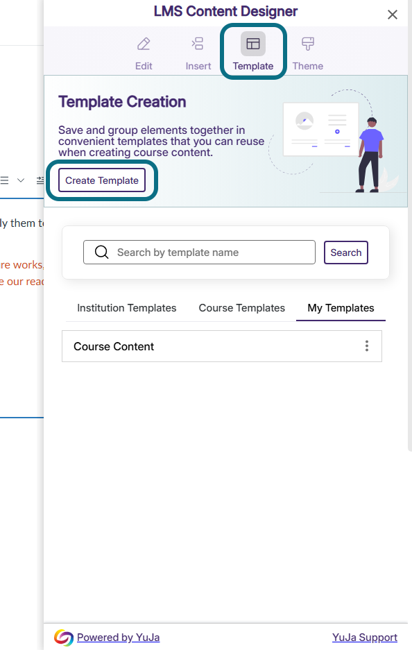 the Create template button within the template tab.
