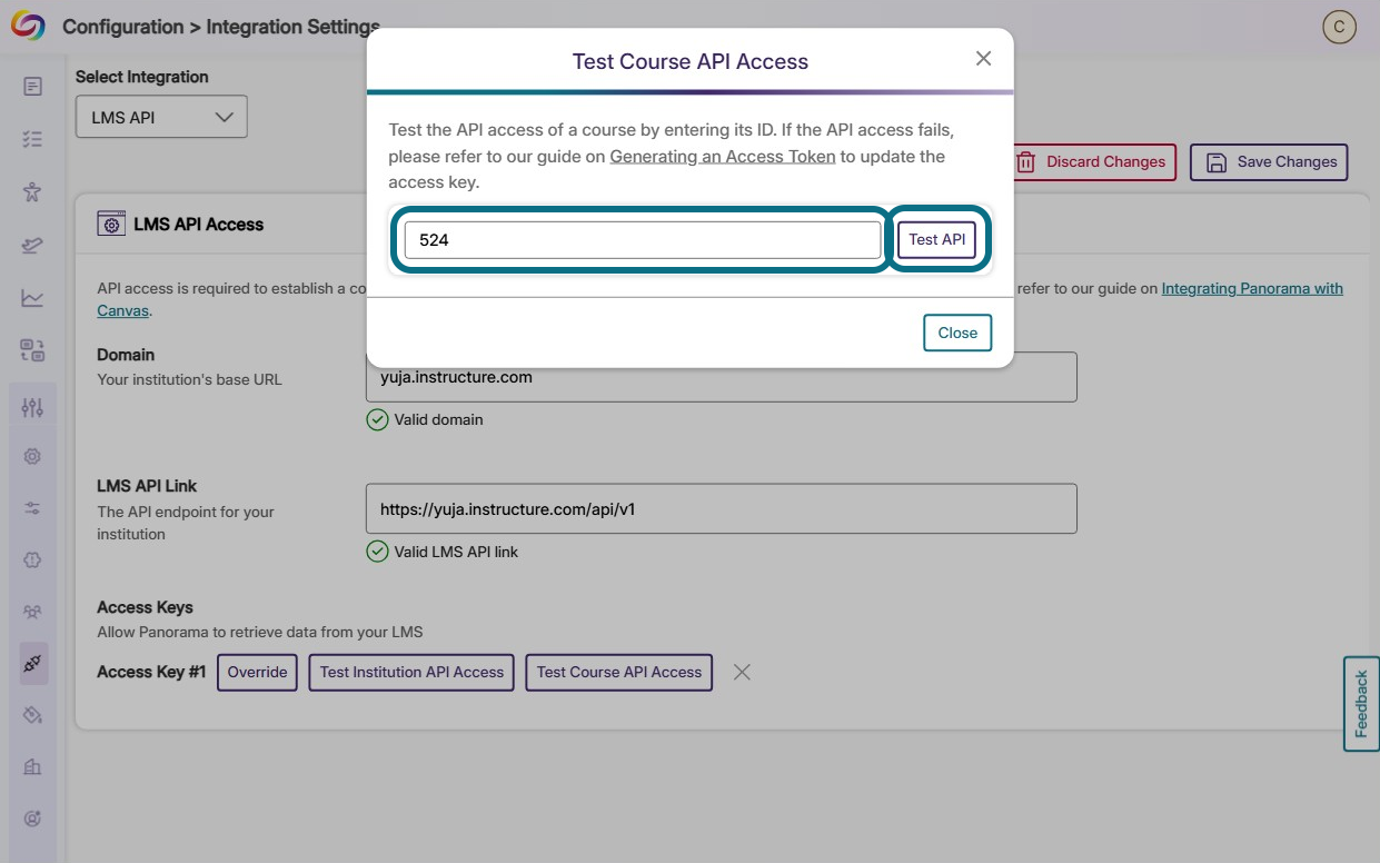 Enter course ID to test API.