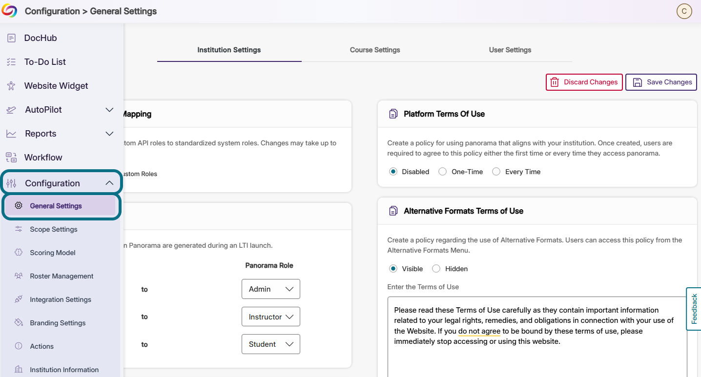 The general settings tab under configuration in the side navbar.