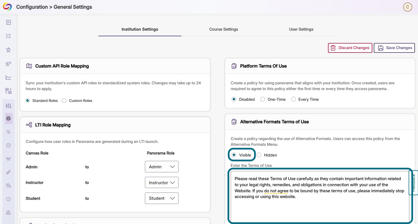 visible is selected under alternative formats terms of use.