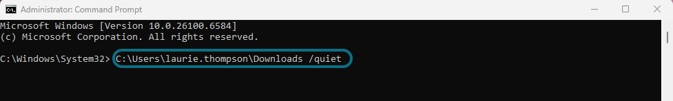 Command prompt with file path circled
