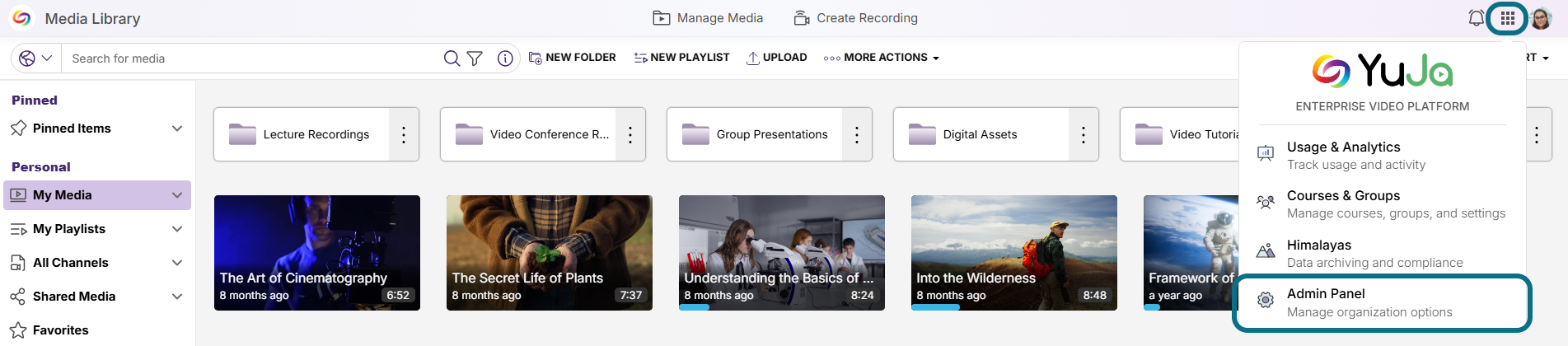 Lumina with more actions button and admin panel button circled