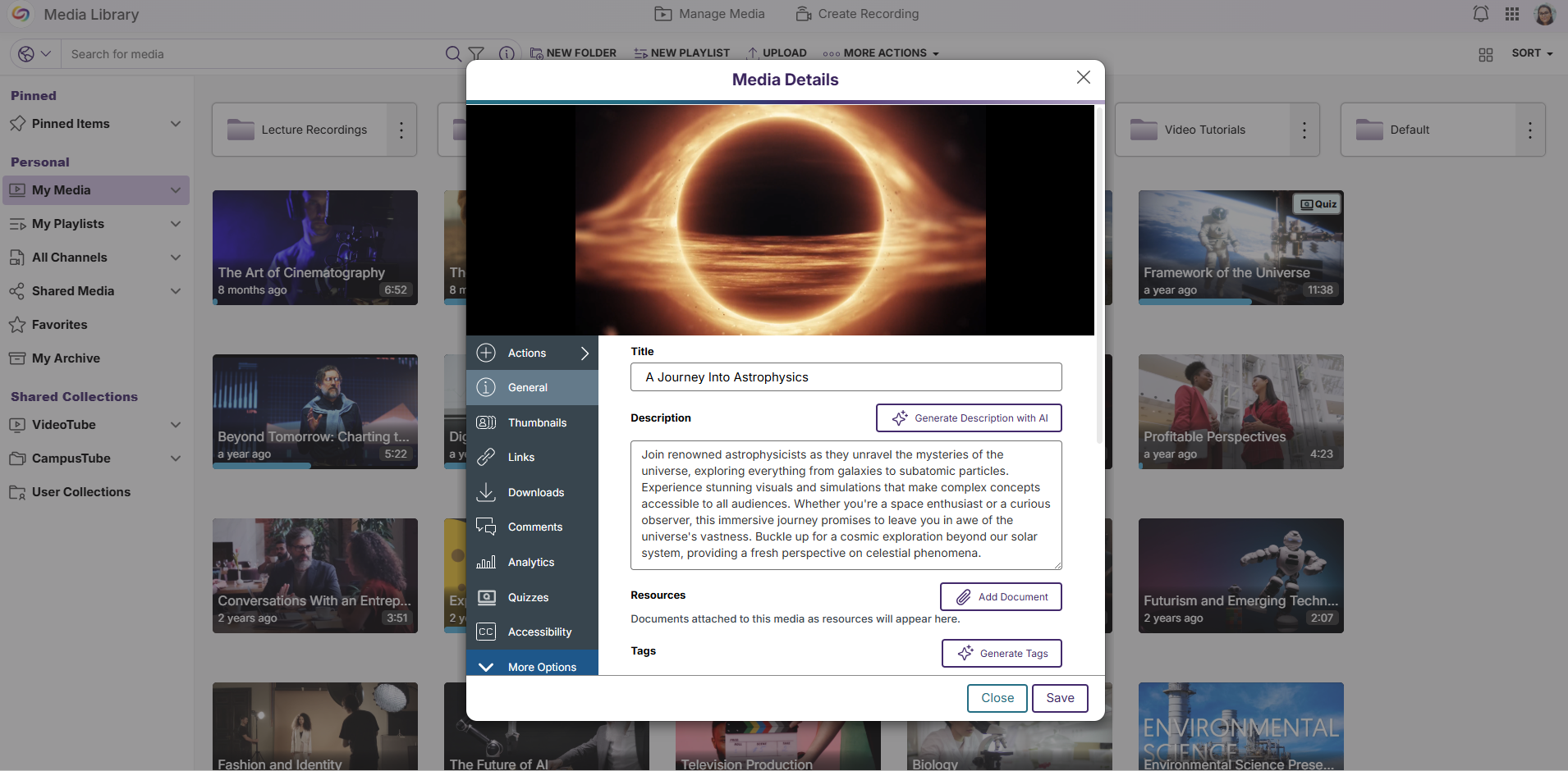 Lumina media details modal 