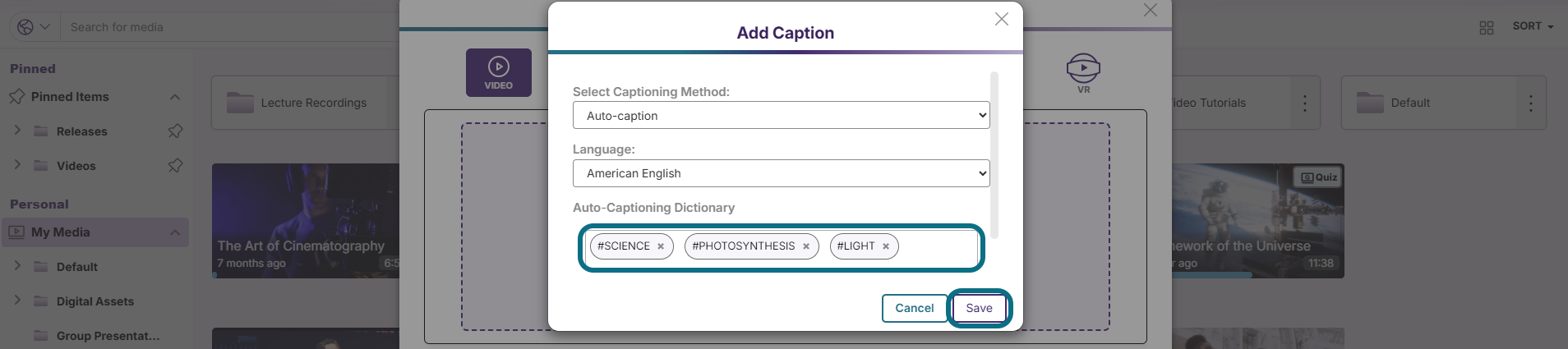 Lumina Auto-Captioning Dictionary