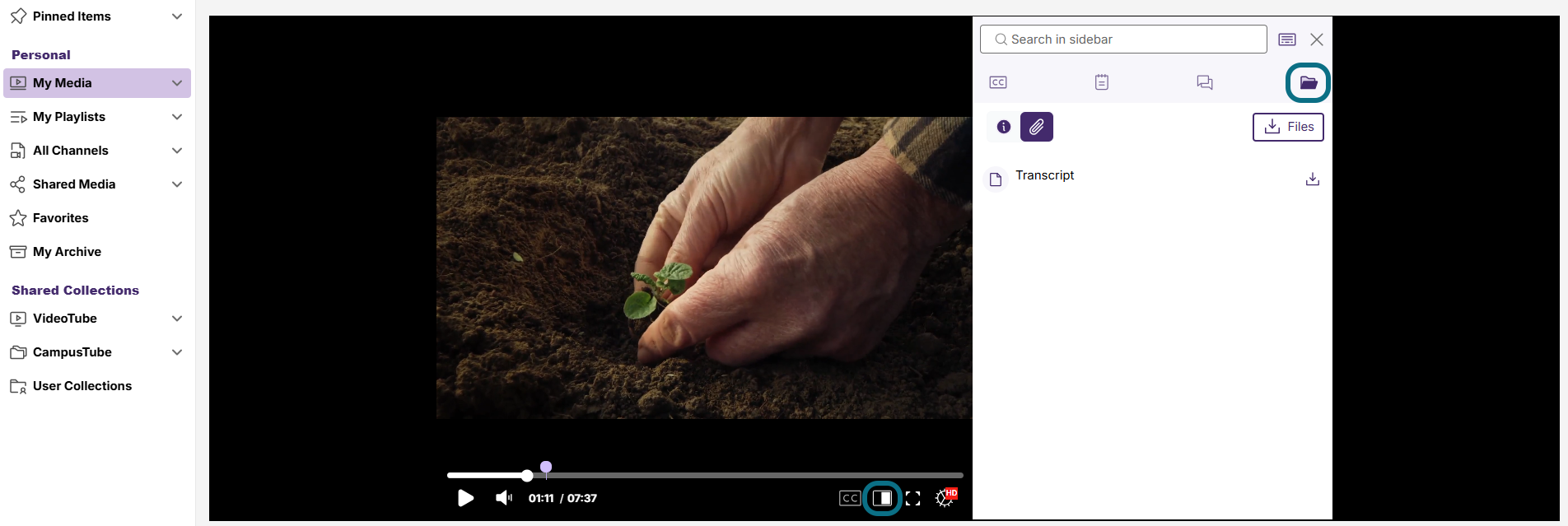 Lumina media player with show sidebar and resources buttons circled