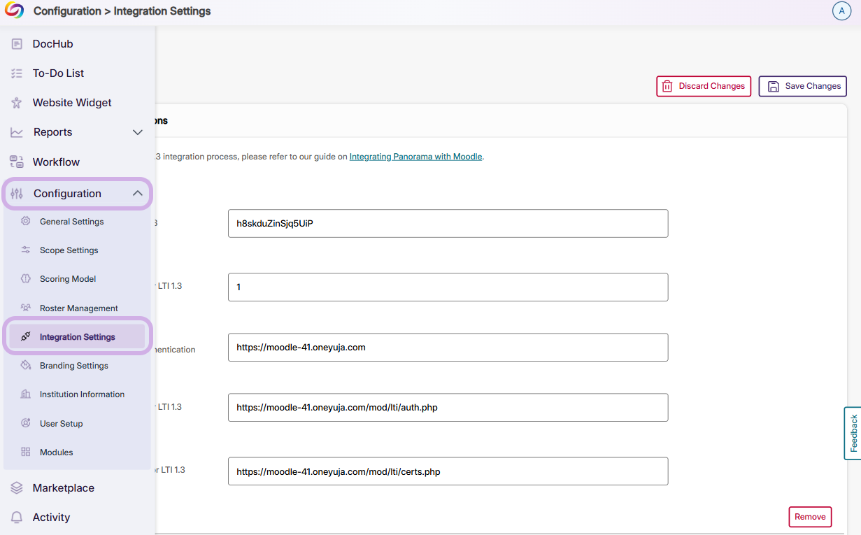 Integration Settings within Configuration in Panorama.