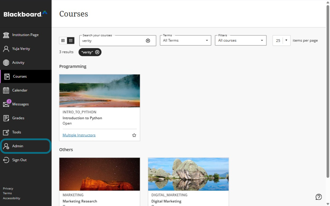 Admin button is highlighted in the side panel.