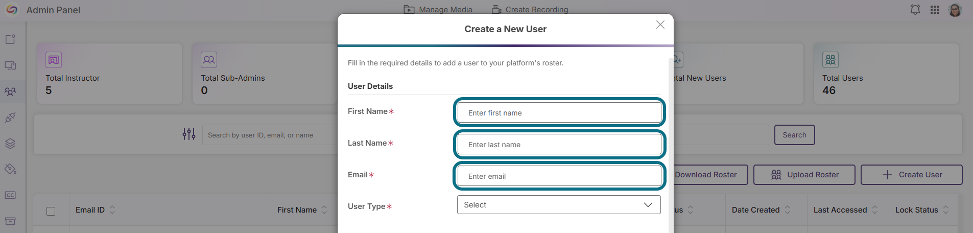 Lumina enter user information