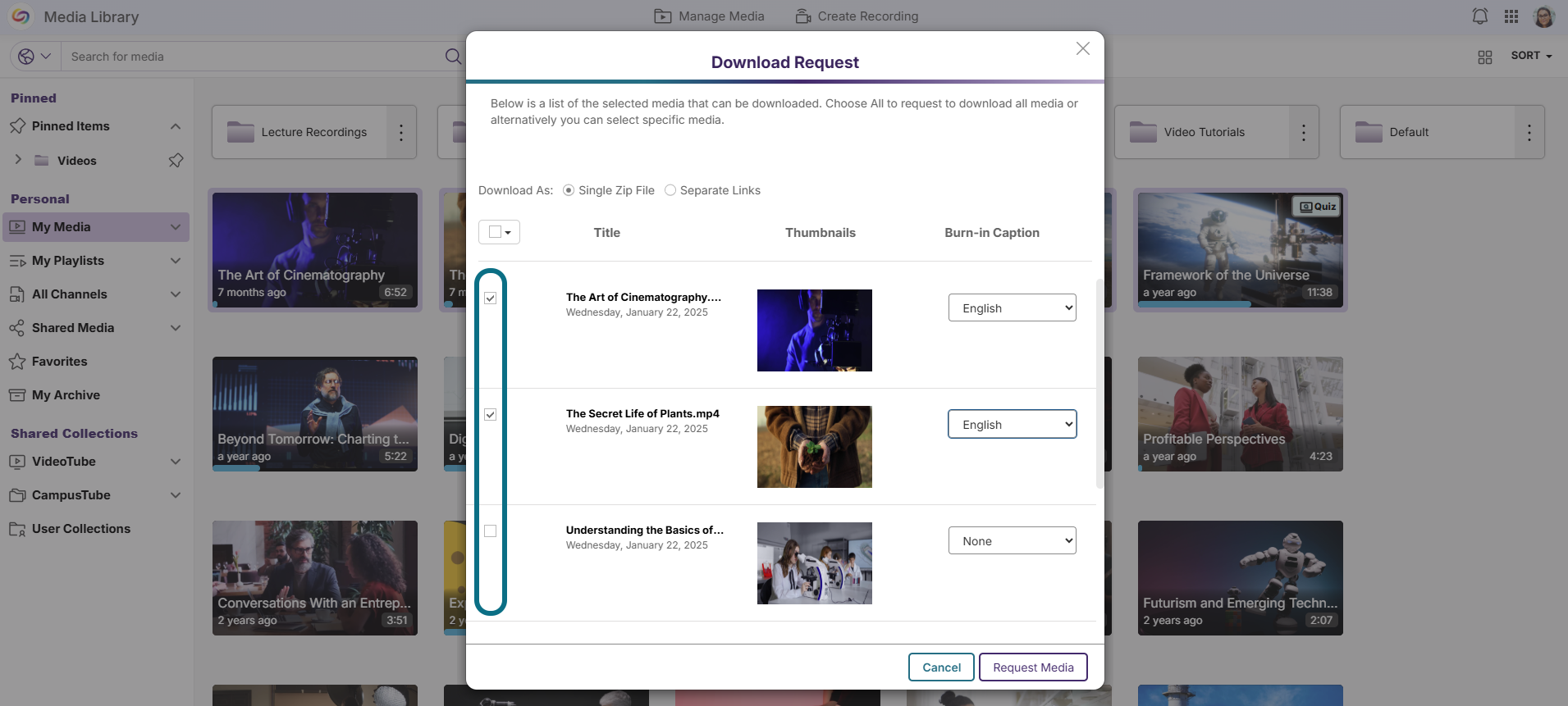 Lumina select media to download
