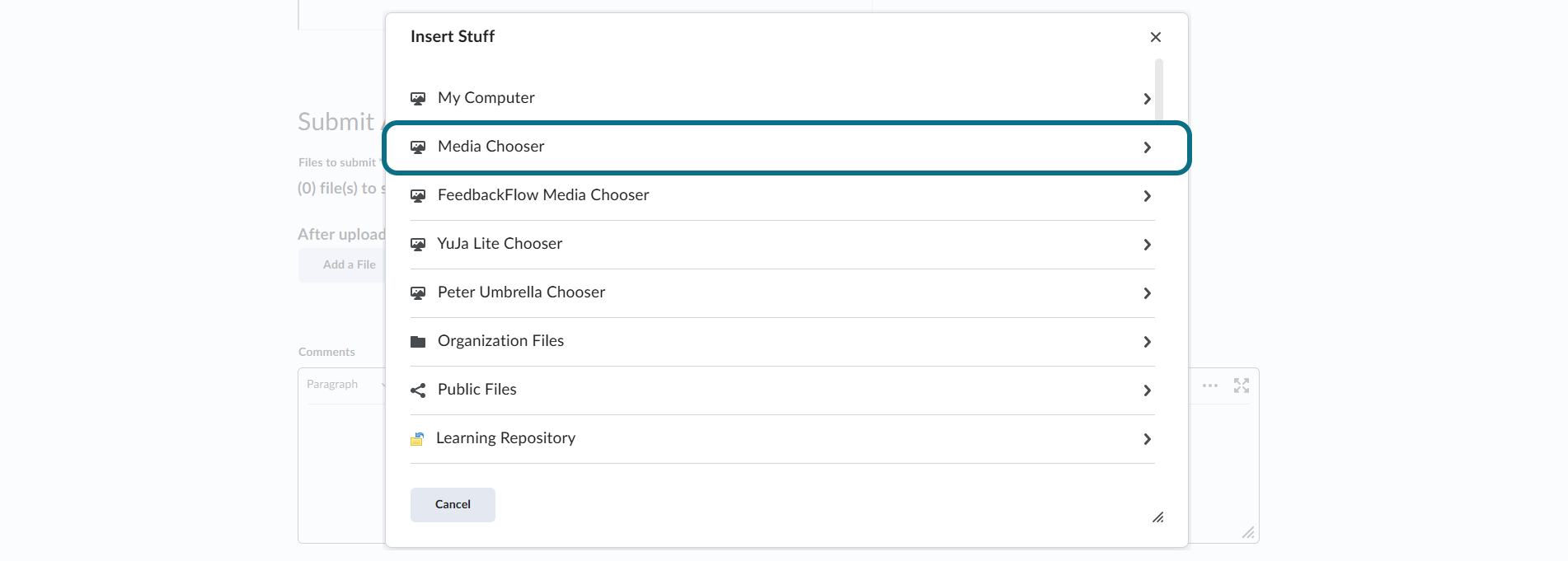 D2L Brightspace Media Chooser