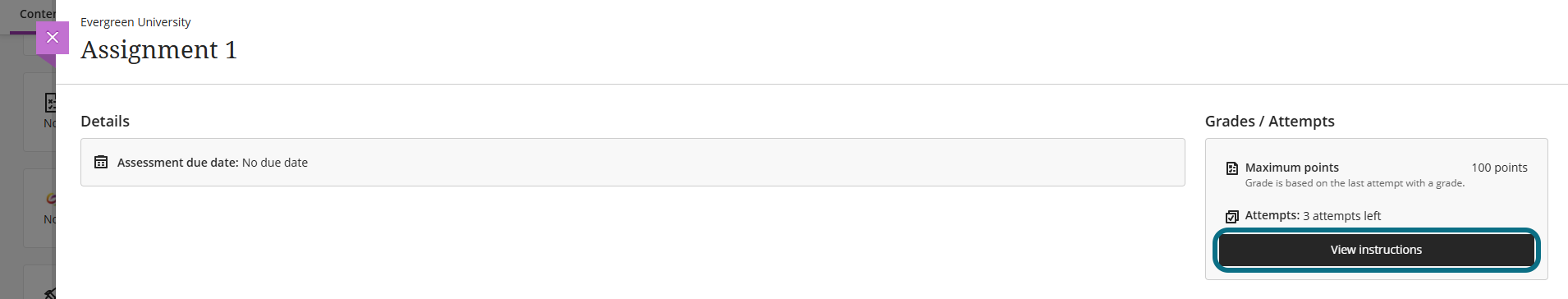 Blackboard Ultra viewing instructions for an assignment