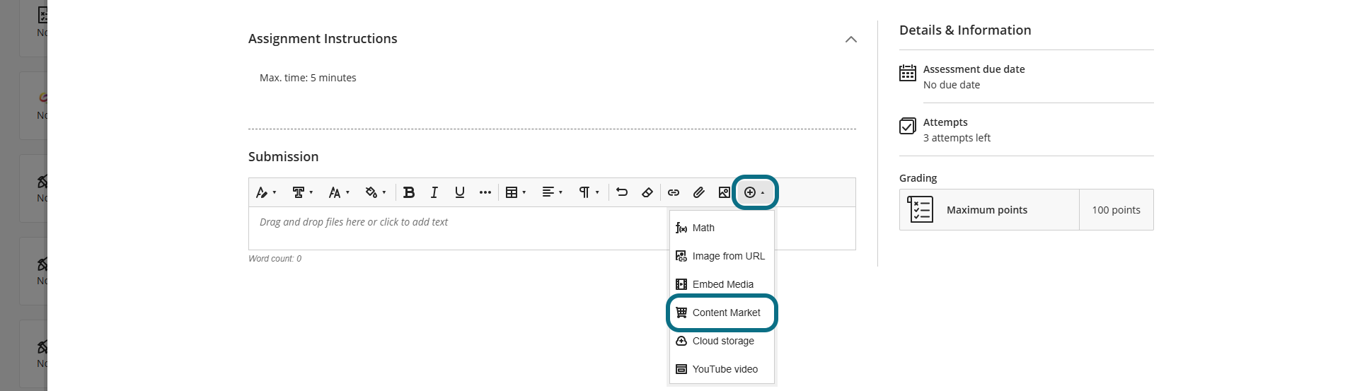 Blackboard Ultra assignment insert content