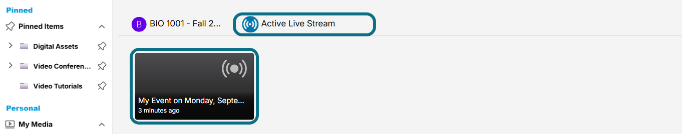 Lumina Bio 1000 active live stream tab with live stream circled