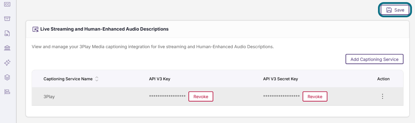 Lumina integrations page with save button circled