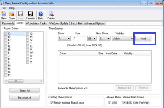 Deep Freeze Standard, Software