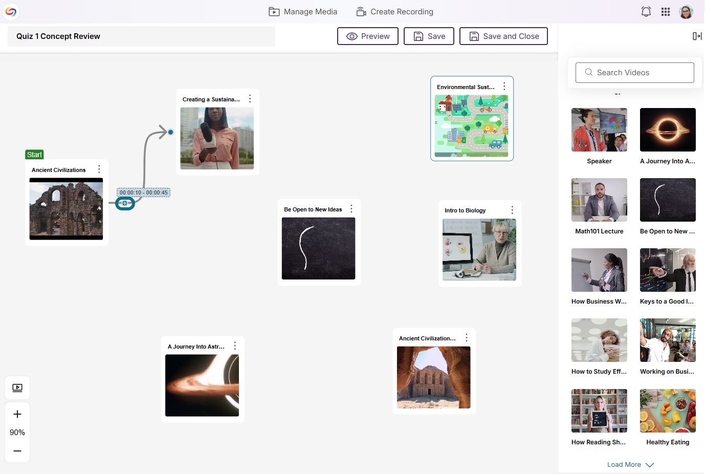 Lumina branching video editor with + button circled