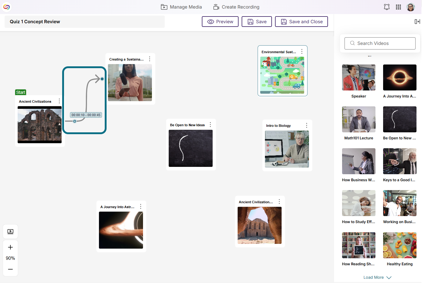 Lumina branching video editor with arrow circled