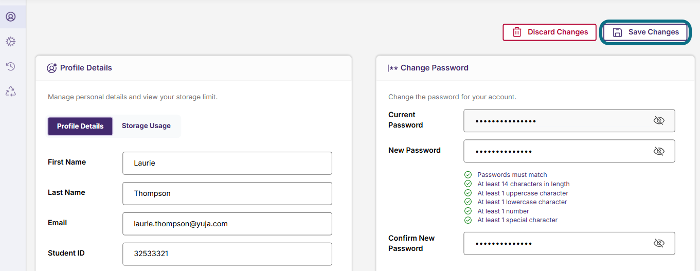 Lumina my account page with save changes button circled