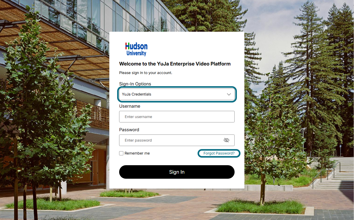 Hudson college Lumina login page with sign-in option field and forgot password button circled