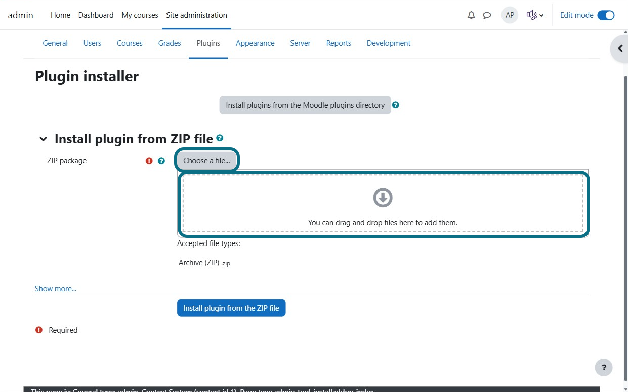 Click Choose a file or drag and drop to upload the zip file.