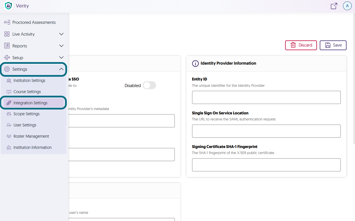 The integration settings is within the settings tab.