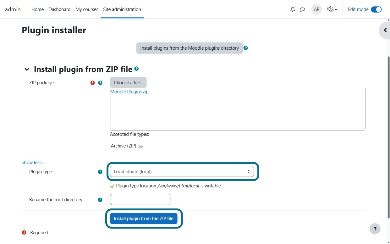 Local plugin is chosen in the Plugin type field.
