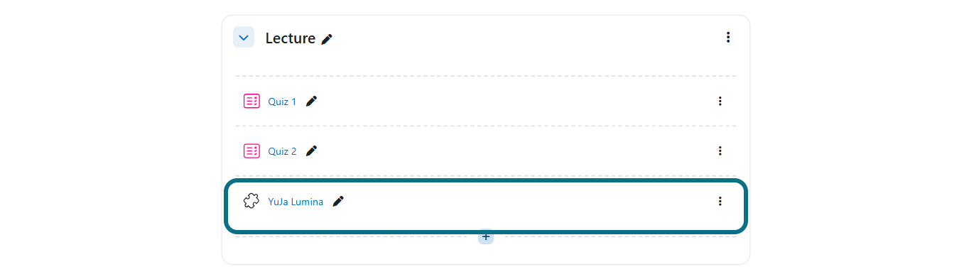 Moodle course page with YuJa Lumina circled