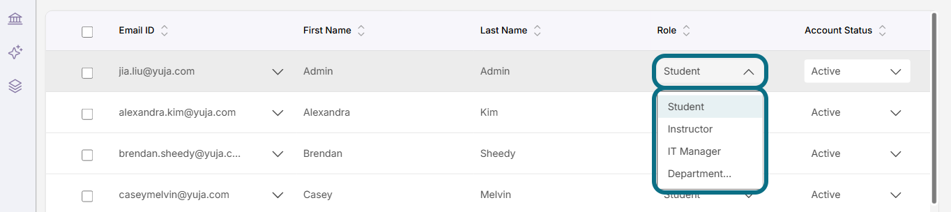 Lumina roster page with role drop-down menu circled