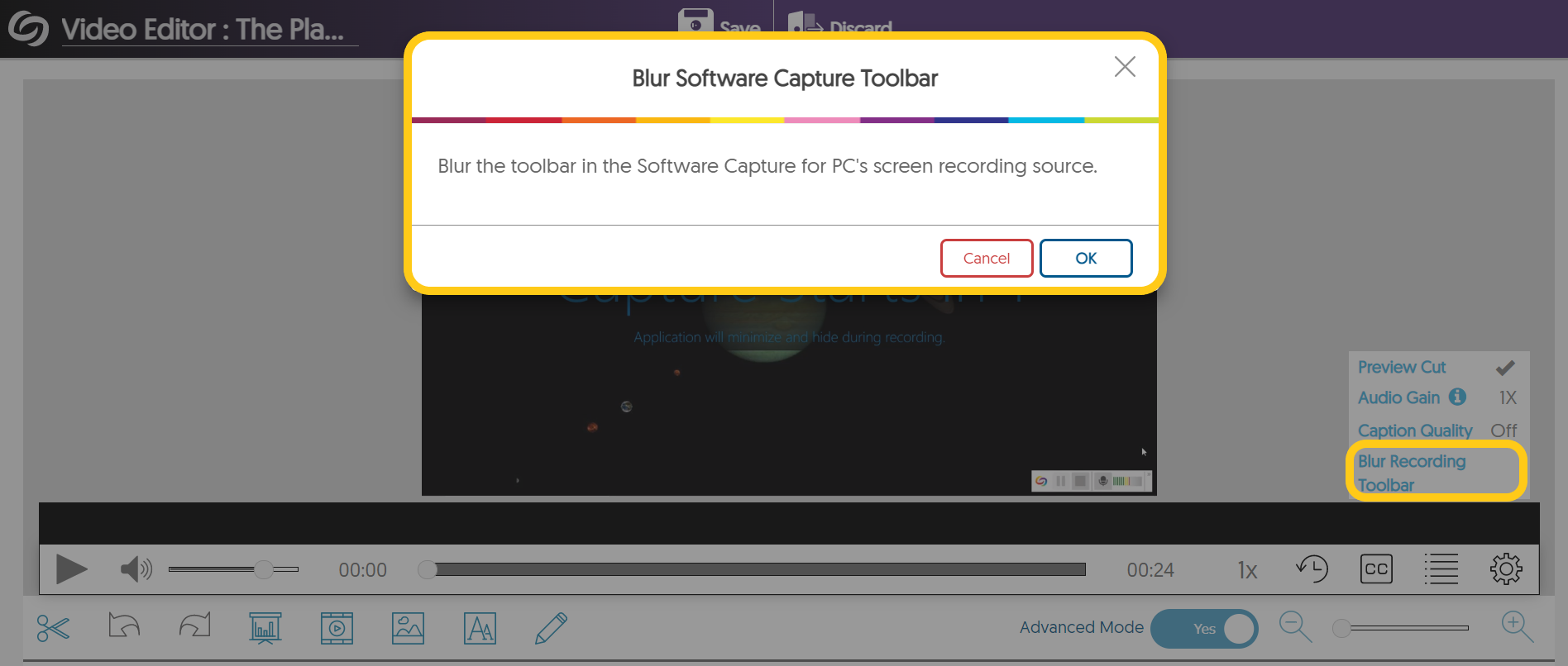 The blur software capture toolbar window.