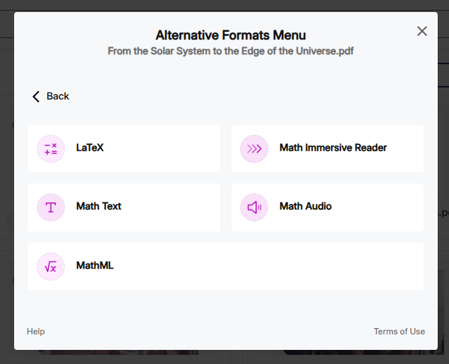 Différents types de formats mathématiques après avoir cliqué sur le bouton Math.