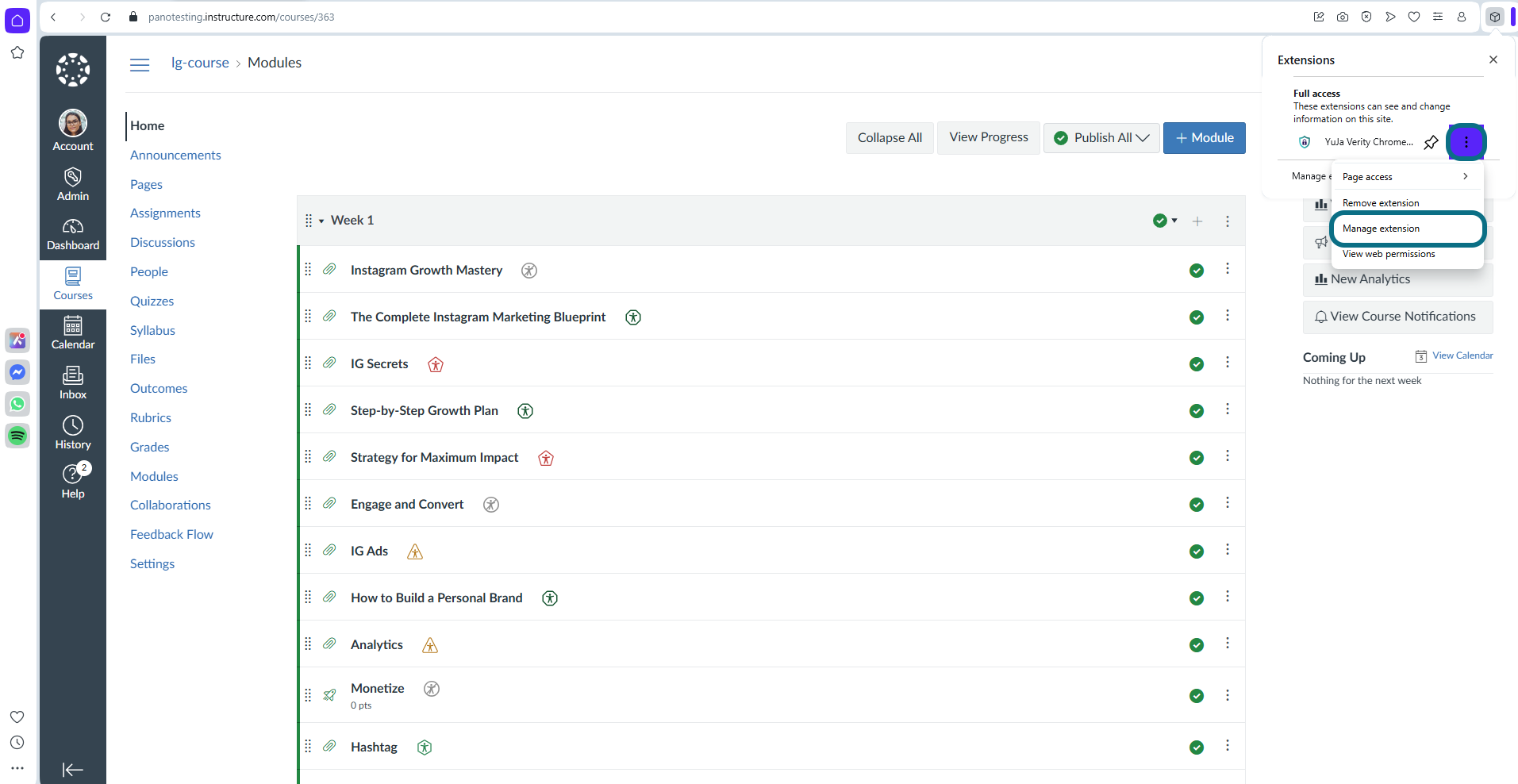 Extensions et bouton Plus d'options