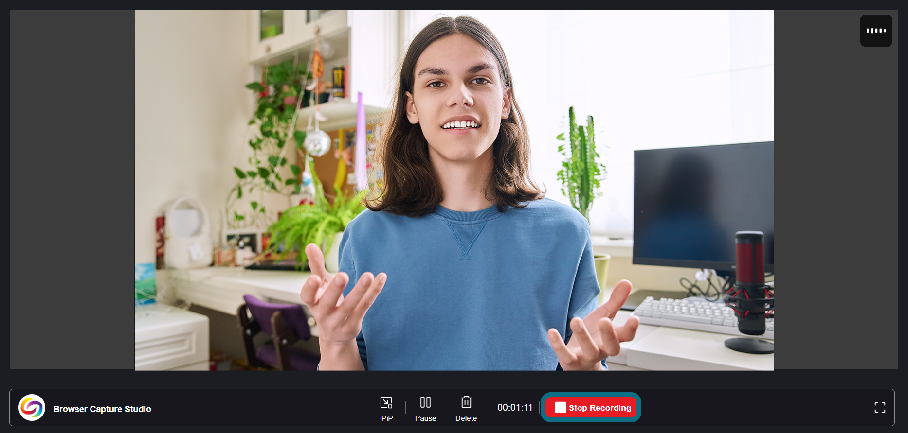 Image montrant Browser Capture Studio avec le bouton Arrête d'enregistrer mis en évidence.